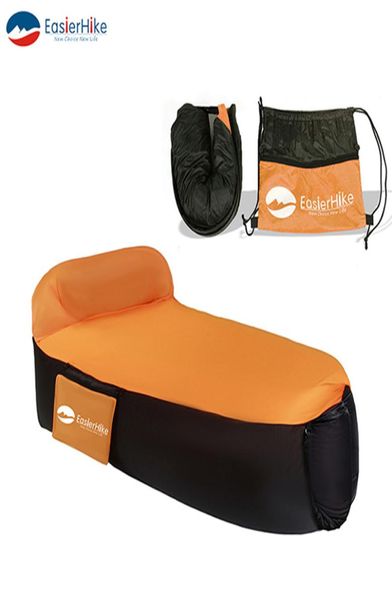 1 morceau de canapé gonflable sac de couchage et oreiller intégré revêtement extérieur résistant aux déchirures matériau polyester imperméable portabl5527415