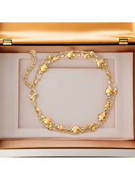 1 morceau d'acier inoxydable plaqué 18 carats, luxe léger, tempérament à la mode, personnalité cool et tendance, bracelet double couche d'amour à perles rondes