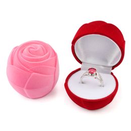 1 stuk roze/rode roos bloem sieraden doos fluwelen trouwring doos ketting display box geschenkcontainer case voor sieraden verpakking