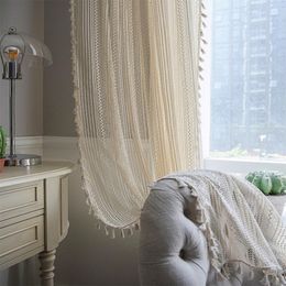 Vintage Semi-curable vague rideau transparent, crochet en dentelle de frange de coton frange à la main, adaptée à la salle à manger de chambre à manger.