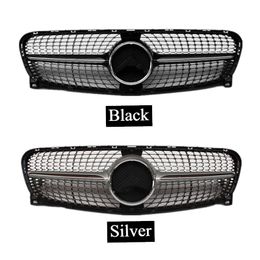 1 pièce de qualité supérieure modèle de diamant noir Grilles de maille de rein avant pour GLA X156 ABS calandre de voiture en argent