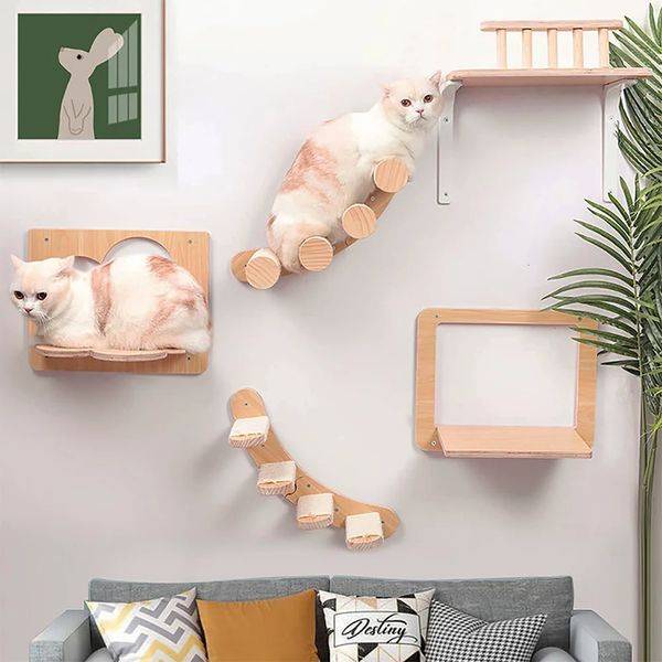 1 morceau mural chat d'escalade d'escalade étagères chat arbre en bois saut de saut de saut de table de chat jouant des meubles intérieurs 240403