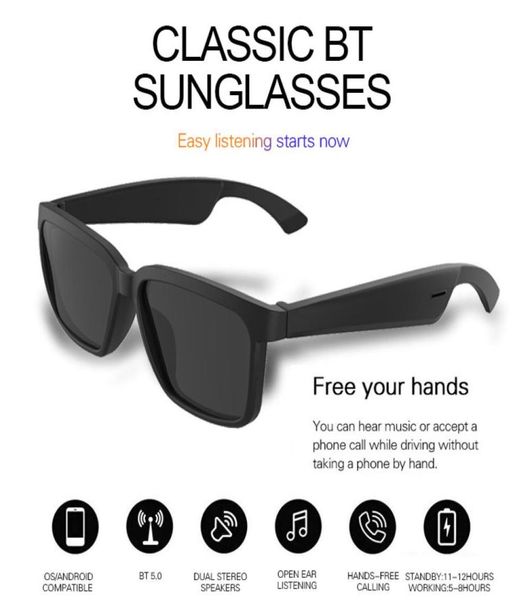 1 pièce lunettes de soleil Bluetooth audio sans fil avec technologie d'oreille ouverte faire des lunettes de soleil mains écouteurs Bluetooth sans fil Mob4817267