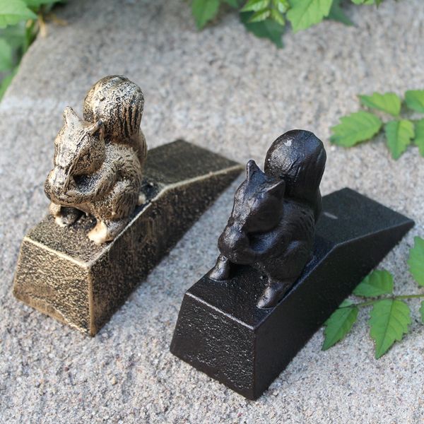 2 Pièces Butée de Porte Écureuil Cale Butée de Porte en Fonte Support Animal Bronze Noir Décor de Jardin de Maison Vintage Orné Statuaire Métal Antique