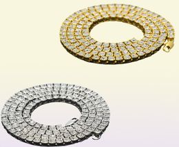 1 rij 35 mm Snap Clasp tennisketen 14K Gold vergulde ijskoud kubieke Zironia diamanten keten voor mannen vrouwen 1624inch Hiphop Jewelry9805745