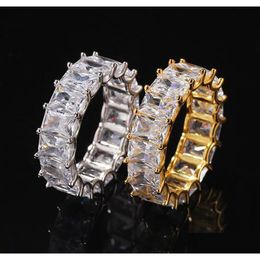 1 rangée 360 Eternity Gold Bling Rings Micro Pave Zircone Cubique Plaqué 14K Diamants Simulés Bague Hip Hop Pour Hommes Femmes Livraison Directe