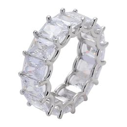 1 Rangée Solitaire Tennis Hommes Bague Cuivre Charme Baguette Cubique Zircon Anneau Glacé De Mode Hip Hop Bijoux Pour Cadeaux Y0122283L