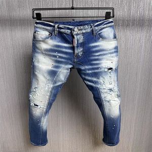 Jean en détresse France mode Pierre droit homme motard trou Stretch Denim décontracté Jean hommes pantalon slim Elasticit #02