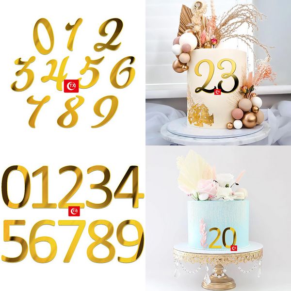 1 set 0-9 numéros joyeux anniversaire gâteau topper or argent en acrylique de mariage de mariage cupcake topper pour enfants décorations de gâteaux d'anniversaire pour les enfants