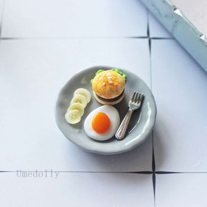 1 Set 1/12 Mini Hamburger Ei Vork Plaat Breakfast Model Dollhouse Miniature Food voor BJD Doll Play Kitchen Toy