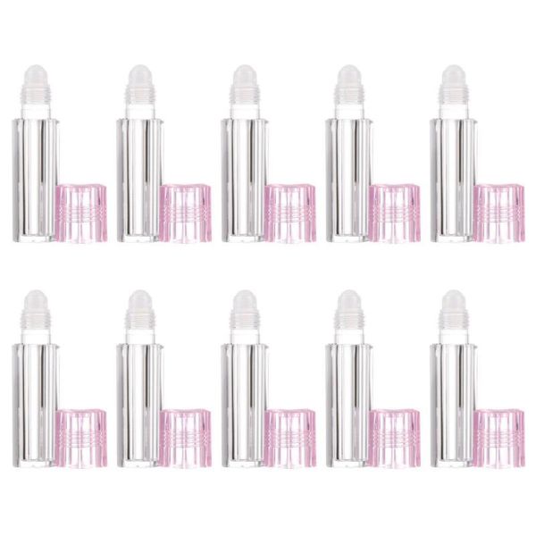 1 SET 10PCS Hydratant Huile d'huile de lèvre Hydratation Lèvre d'humidité Rouleaux à lèvres rechargeables bouteilles de bouteille de bouteille avec couvercle (capuchon rose)