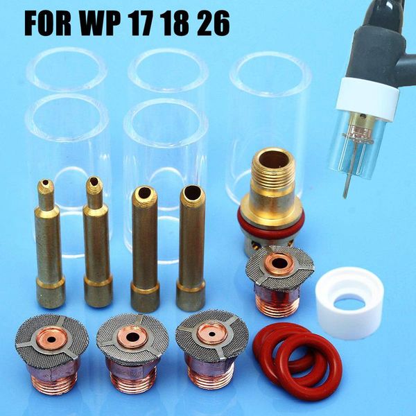 Freeshipping 1 Set 18 Pcs Tig Welding Torch Collet Body Pyrex Cup Accesorios para WP-17/18/26 Series Máquina de soldadura