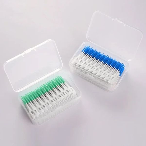 1 set 200pcs Double Floss Head Hygiène Dental Silicone Interdent Bruss dentifré