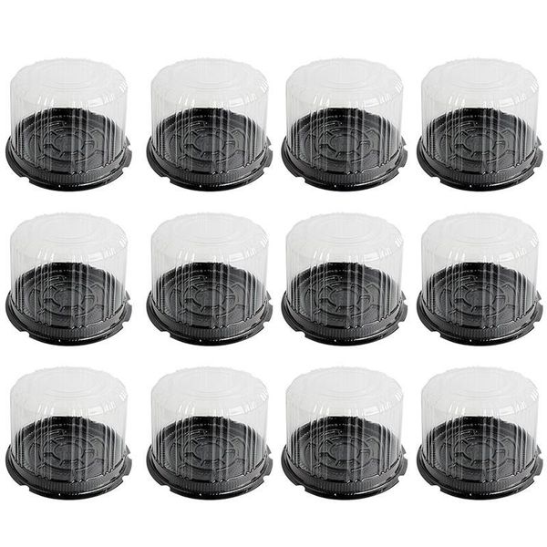 1 Set 20 PC Boulangerie Forme Ronde En Plastique Gâteau Boîtes Fromage Mousse Emballage Boîtes (Boîtes Base noir brun) 210323