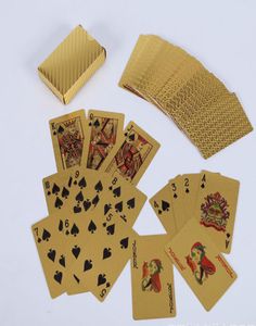 1 Set 24K Goudfolie Plastic Speelkaarten Poker Game Deck Goudfolie Poker Set Magische Kaart Waterdichte Kaarten Poker tafel Games2346777