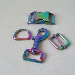 1 set de 25 mm Rainbow Metal D Anillo Hebilla Hardware Ajuste de hardware Hook Snap Hook para Paracord Dog Collar Leads Bloque