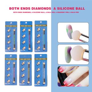 1 Set 4 Vervang Sponge Heads Nail Art Dracient Brush Painting Diping Dubbele eindtips Rhinestone Pen Manicure Tool