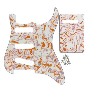 1 ensemble 4Ply SSS Pickguard 11 trous plaque à gratter plaque arrière doré + bande jaune avec vis pour guitare électrique