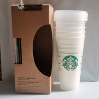 5 pcs 24 oz / 710ml gobelets en plastique de jus de jus de boisson en plastique avec la lèvre et la tasse de café magique de paille Costom Starbucks Transparen
