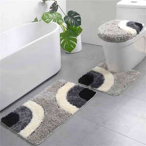 1 ensemble tapis de salle de bain pour toilette européenne grille impression salle de douche tapis porte tapis anti-dérapant ménage couvercle couverture sol tapis ensembles 210724