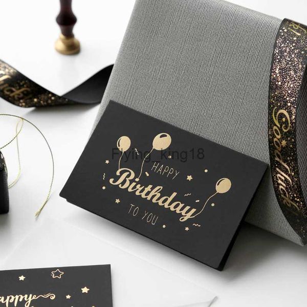1 ensemble de cartes d'invitation de vœux d'anniversaire bronzantes noires, carte postale vierge de bénédiction inscriptible avec autocollant d'enveloppe HKD230829