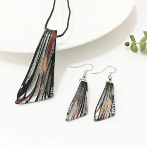 1 set zwarte blad ketting hangers oorbel gekleurd glazuur Chinese stijl lampwerk glas murano mes sieraden voor vrouwen cadeau