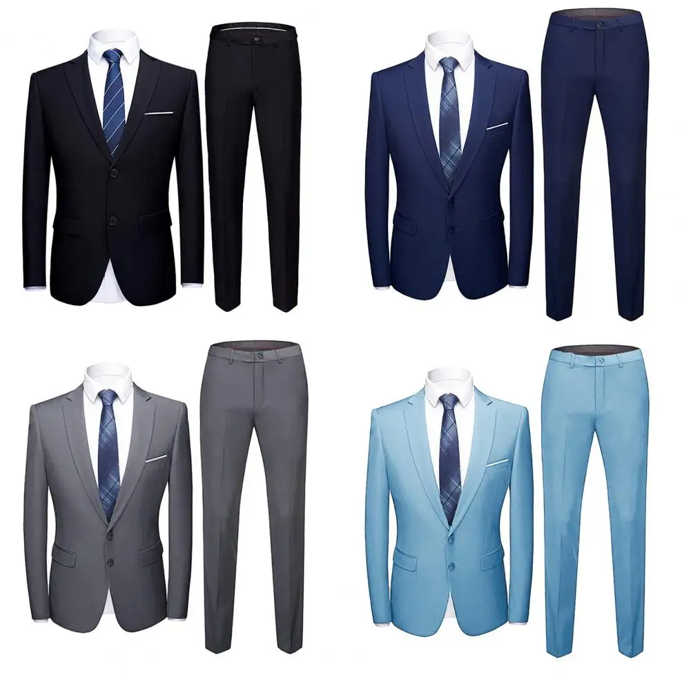 1 Set Blazer Spods Turndown Obroczek długi rękaw Slim Fit Dwa guziki Formalny garnitur na Bankiet Wedding