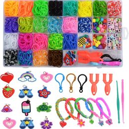 1 set/box rubber lousband armbandset kleurrijke beadstool set voor doe -het -zelfje Juster Making Girls Friendship armbanden kerstcadeaus