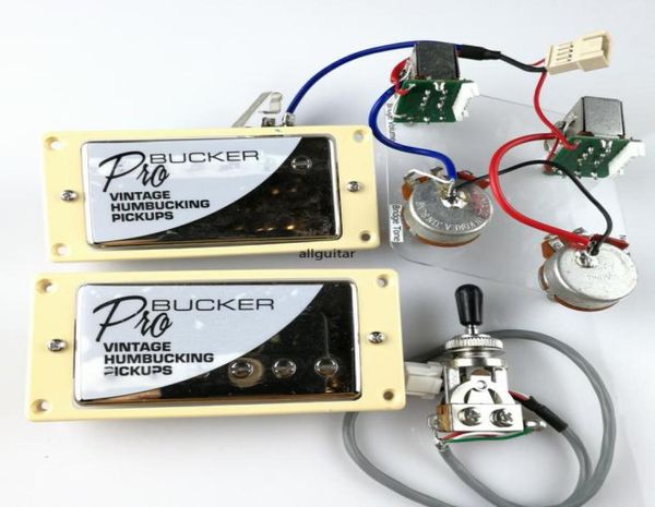 1 set crome humbucker piquetups de guitarra cuello y puente de guitarra electricidad con arnés de cableado Pro2614627