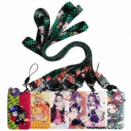 1 Set Dem Slayer Anime Card Cas Card Card Lanyard Key Lanyard Cosplay Badge ID CARTS Holders Neccd Stracles Kelechains Kamado Nezuko O4ij #