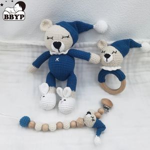 1 ensemble DIY Crochet Bear Baby Teether Born Bunny Rattle jouet en bois molaire de dentition Ring Pacificateur Clips de chaîne 231221