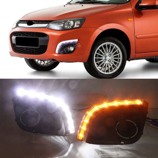 1 Set DRL Frontal Bumper LED LED DÍA DORNO LIGHT CON LAS LUCES DE SEÑAL DE GURNA LÁMPARA DE NIÑO PARA LADA KALINA 2014 2015 2015