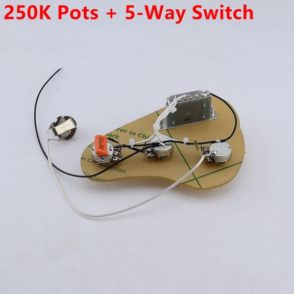 1 Juego de arnés de cableado de guitarra eléctrica (3 potenciómetros de 250 K + interruptor de 5 vías + conector) para ST (#1155)