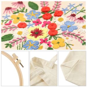 1 ensemble de broderies fleur bricolage toile transportant un sac de couture à couture artisanat artisanat kits de filetage à aiguille pour les débutants