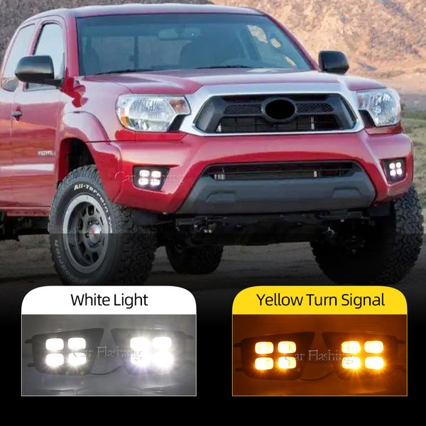 1 set para Toyota Tacoma 2012 2013 2014 2015 LED Daytime Running Light Yellow Gurn Light Bumper Lámpara DRL Fog Lámpara