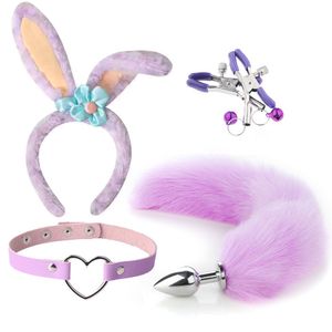 1 ensemble de jouets sexuels anaux de queue de renard avec épingle à cheveux de lapin, jouet Bdsm, Plug Anal en métal de flirt, jouets sexuels de queue de renard, jeux pour adultes, produits sexuels