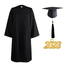 1 ensemble uniforme de remise de diplôme avec pompon, longue, ample, noire, robe d'université, chapeau, robe académique 2023, 240301