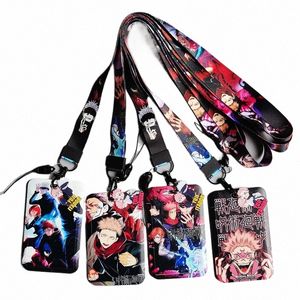 1 set Japanse Anime Kaartgevallen kaart Lanyard Sleutel Lanyard Badge ID-kaarten Houders Nekbanden Sleutelhangers Itadori Yuji Gojo Satoru 47yH #