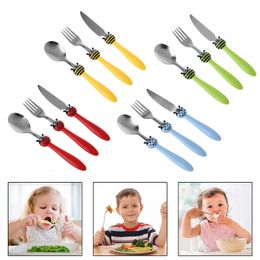 1 ensemble de vaisselle pour enfants, cuillère d'alimentation pour enfants, couteau fourchette dessin animé en acier inoxydable 240102