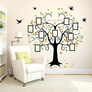 1 ensemble grand 240cm / 80 pouces cadre photo de famille amovible autocollant mural arbre t'aime pour toujours oiseau papillon décalcomanie SK2010W 201211