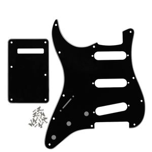 1 Set Lardo de 11 hoyos SSS Guitar Guitar PickGuard Scratch Plate BackPlate Tornillos Negro 3ply para piezas de guitarra eléctrica