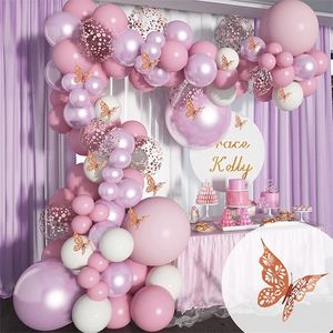 1 Set Macaron Ballons Guirlande Rose Or Papillon Métal Rose Violet Globos pour Anniversaire Fête De Mariage Ballon Arch Décorations 220217