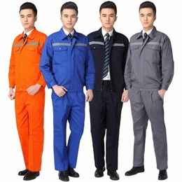 1 Set Hommes Manteau Pantalon Réfléchissant Couleur Unie Travail Combinaisons Automne Costume De Soudage Auto Réparateurs De Voitures Atelier Mécanicien Vêtements f56Q #