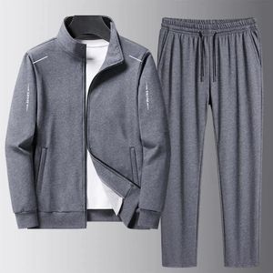 1 Set Men Sweatshirt Heatpants Letter Solid Long Sleeve Stand Collar Sportswear Herfst Winter Zipper Tracksuit Streetwear 240516