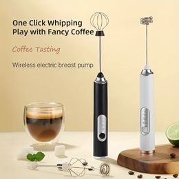 1 ensemble, mousseur à lait, mousseur à lait électrique à deux têtes, mousseur à fouet portable alimenté par batterie, adapté au café, cappuccino, latte, matcha, chocolat chaud,