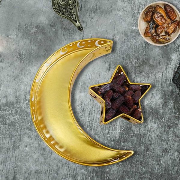 1 juego Moon Star Plate Eid al Adha Decoración Islámica Ramadán y Eid Platos de comida Regalo Color dorado 210610