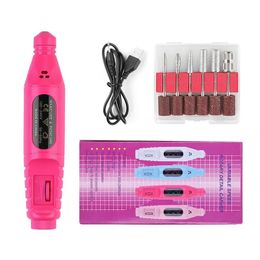 1 Set Nail Electric Machine Drill Kit USB Charging Manucure Machine Pédicure 6 bits Tampon de ponçage fichier de nails Nail Art Pen TSLM1