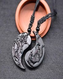 1 Set Obsidian Taichi Dragon en Phoenix ketting hanger Yin Yang Cky S66209392726812