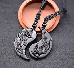 1 Set Obsidian Taichi Dragon en Phoenix Necklace Pendant Yin Yang Cky S66209398723218