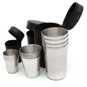 1 lot de 4 tasses de camping en acier inoxydable pour boire du café et du thé avec étui pour l'extérieur